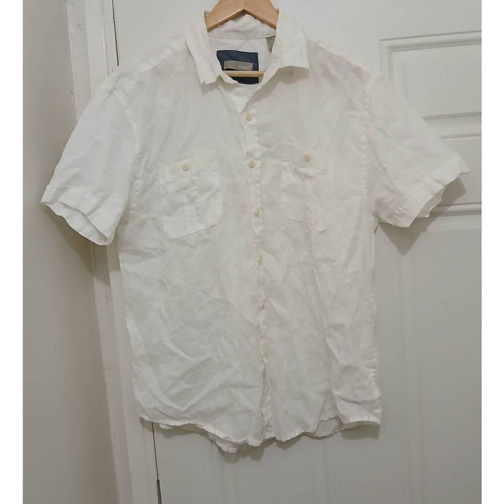 Bruno mens 100% linen white table sleeve shortsleeve shirt